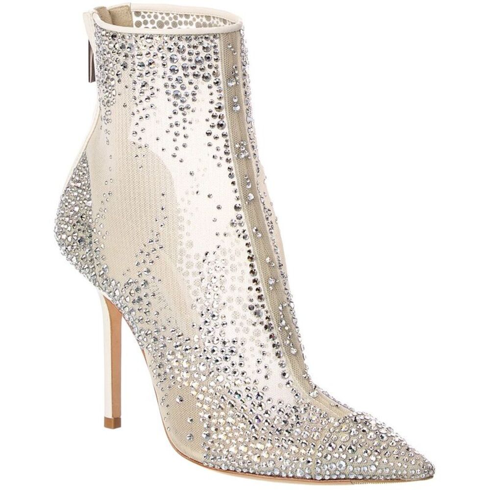 Jimmy Choo Gardenia 100 Crystal Mesh Boot, White